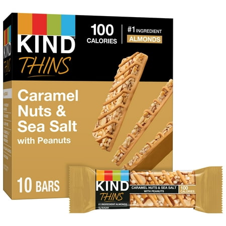 Kind Thins, Caramel Nuts & Sea Salt with Peanuts Bars, 0.74 oz, 10 Count