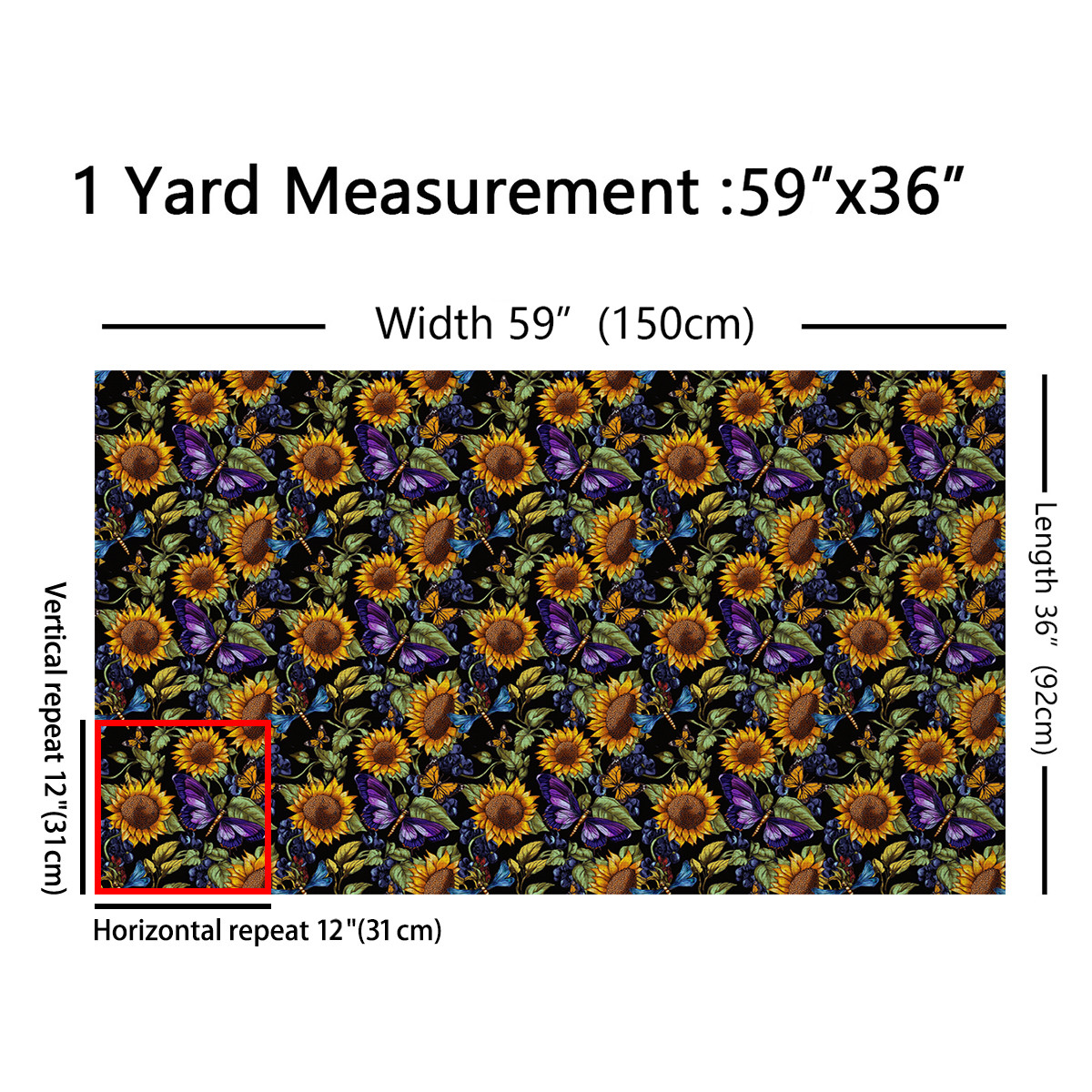 jejeloiu Sunflower Butterfly Fabric by the Yard 1 Yard,Chic Flower Floral Home Decor Fabric by the Yard,Orange Green Purple Sewing Fabric For Girls Boys,Breathable Home Decor