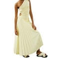 thumbnail image 3 of Women Long Dress, One-shoulder Pleated Hollowed Irregular Dress, 3 of 9