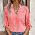 thumbnail image 2 of Jewelreauty Womens Striped 3/4 Sleeve V Neck Work Shirts Dressy Tops Casual Lightweight T-Shirts with Pocket (XL, Red), 2 of 7