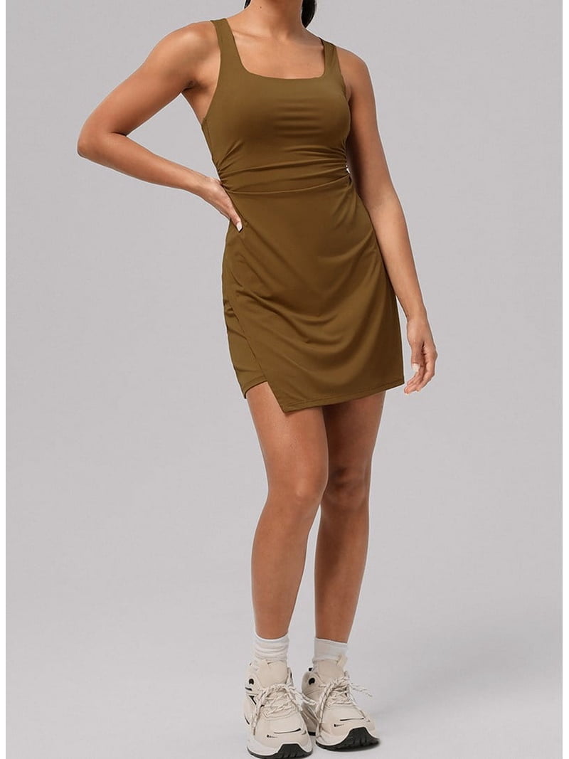 Womens Tennis Dress Athletic Dresses Workout Dress Skort Dress Golf Outfits Mocha Brown L