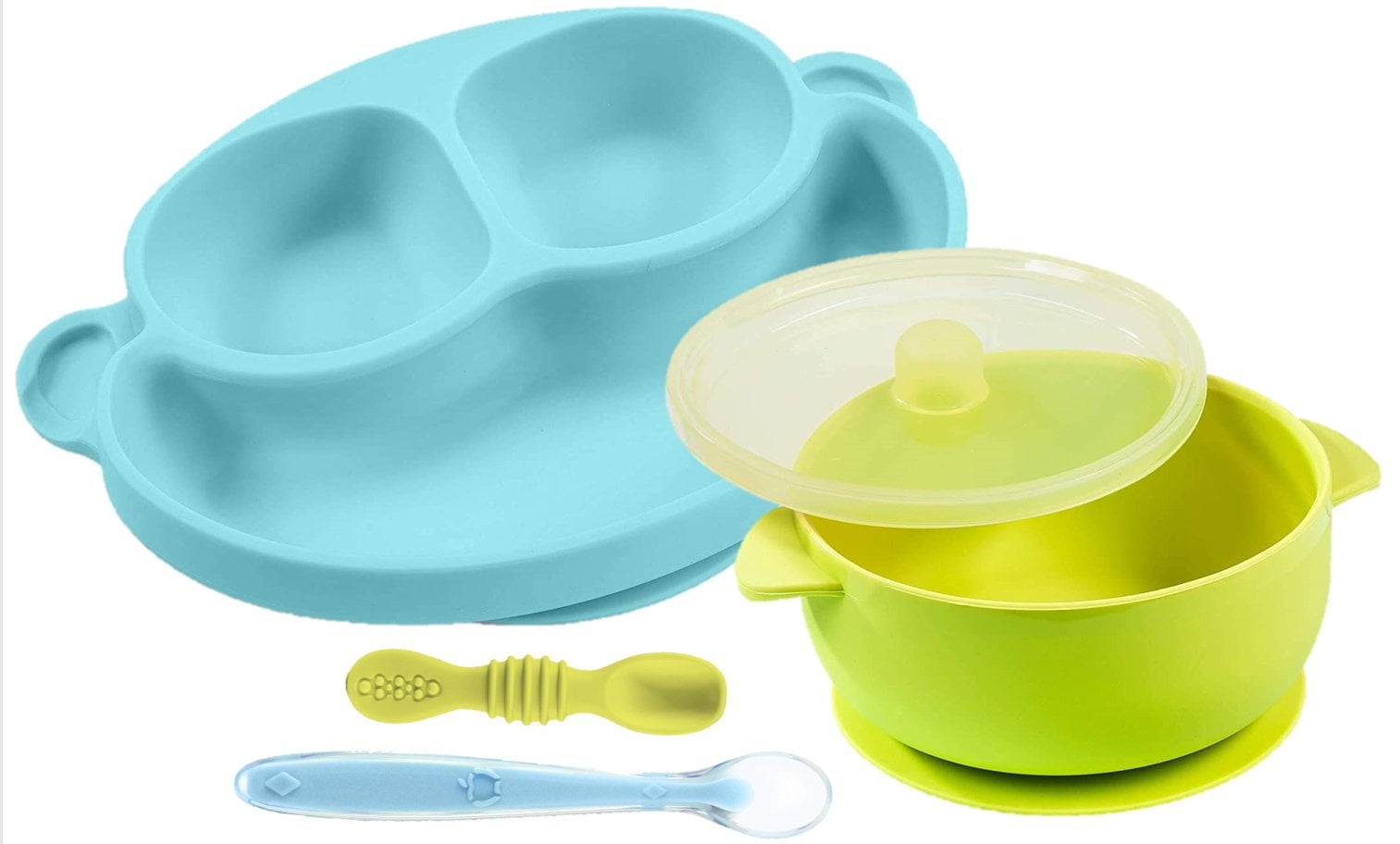 Baby Girl 2 Travel Weaning Bowls with 1 Spoon & Lid Suction Cup Base 