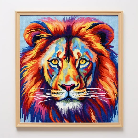 Colorful Animal Lion 5D Diamond Art Painting by Number Kits for Adults DIY Paint with Full Drill Round Diamond Gems Painting Art Craft for Home Wall Decor 13.8x13.8inch