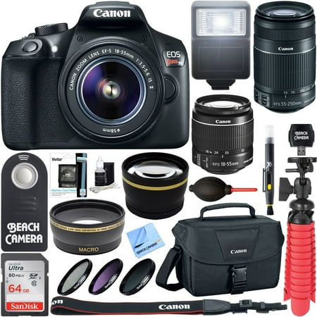 Canon Zoom Lens Tv - Canon EOS Rebel T6 Digital SLR Camera Wifi + 18-55mm & 55-250mm IS II Lens Kit + Accessory Bundle 64GB SDXC Memory + DSLR Photo Bag + Wide Angle Lens + 2x Telephoto Lens + Flash+Remote+Tripod