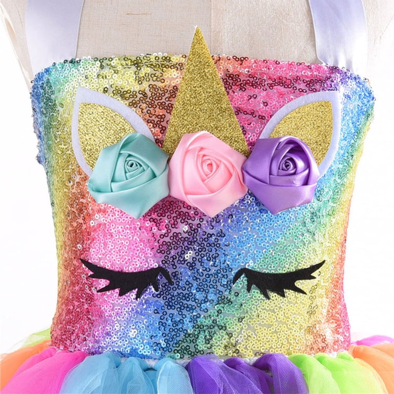 unicorn dress birthday party Costume for Girls Sequin Rainbow Tutu for with Headband and Wings 2T-10T Kardel_1028 made in satin twill Size:16 US La Vie En Rose