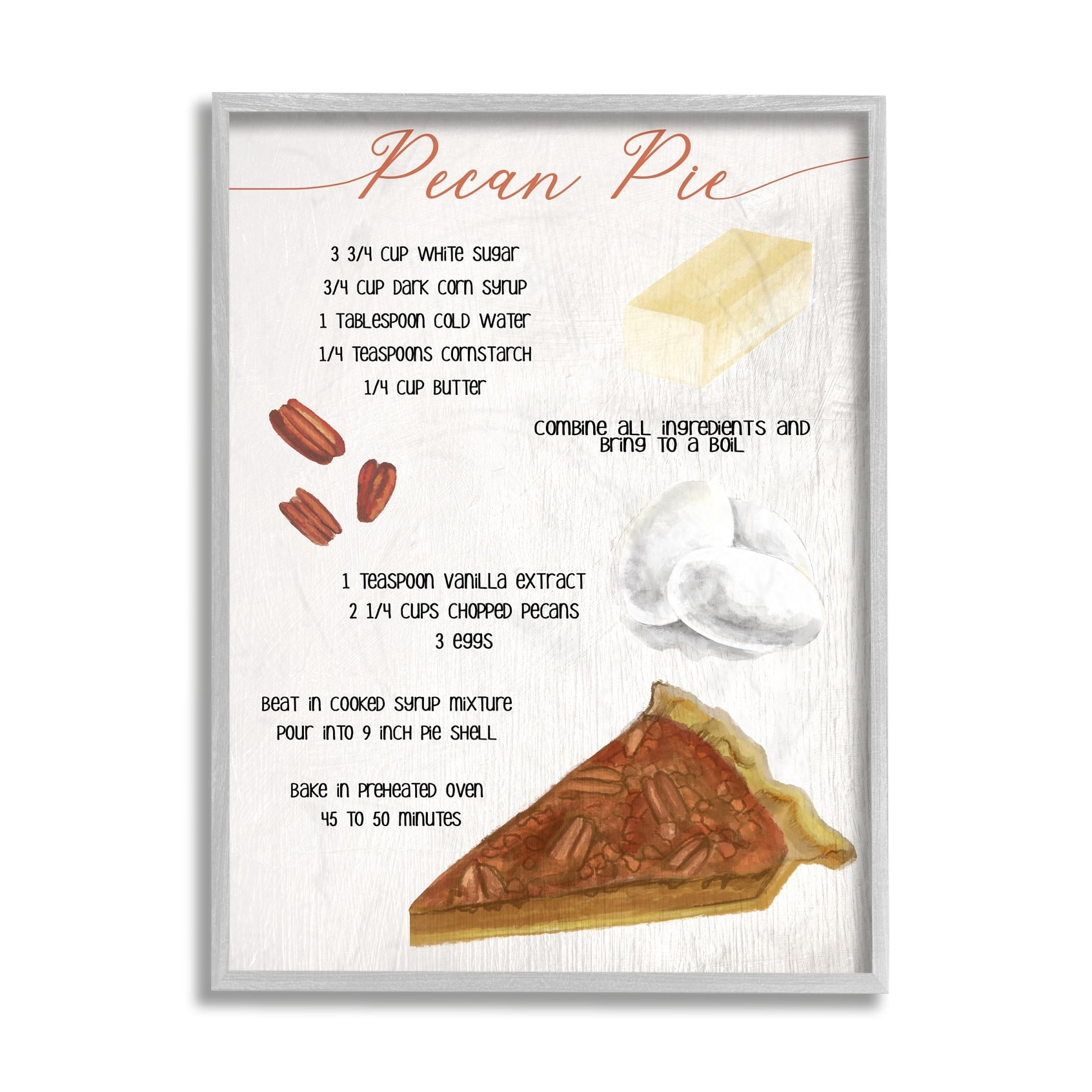 Stupell Industries Autumn Pecan Pie Farmhouse Dessert Recipe Grey Framed, 11 x 14, Design by Daphne Polselli