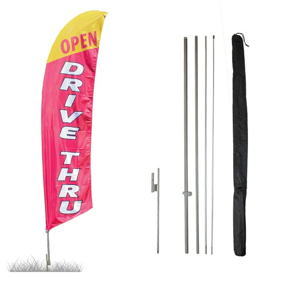 Vispronet Drive Thru Feather Flag Kit – 13.5ft Pole Set, Ground Stake, and Pole Sleeve Bag – Great for Restaurants, Diners, Shops and Cafes – Printed in The USA