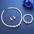 thumbnail image 2 of UNTERING Necklace Fashion Pearl Beaded Chain Drop Earrings Women Colorless Faux Pearl Necklace Bracelet Jewelry Set for Sisters, 2 of 7