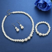 AOOOWER White Faux Pearl Necklace Bracelet Dangle Earrings Attractive Jewelry Set Gift