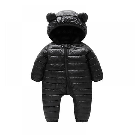 

SYNPOS Infant Newborn Baby Hoodie Down Jacket Jumpsuit Snow Suit Windproof Jumpsuit Light Puffer Jacket With Hoods Warm Baby Winter Coat Jumpsuit for Boys Girls
