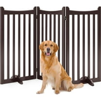 HLL 36" H Extra Tall Freestanding Pet Gate 3-Panel Wooden Dog Fence with 2 Support Feet Folding Dog Gate for Indoor, Stairs, Doorways, Halls, Kitchen Wooden Pet Barrier Espresso, 60" L x 36" H