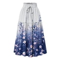 thumbnail image 2 of Women's Floral Maxi Skirt, High Waist Drawstring Tiered Pleated Skirt, Lightweight Flowy Boho Skirt for Beach, Vacation and Summer,Sky Blue,2XL, 2 of 7