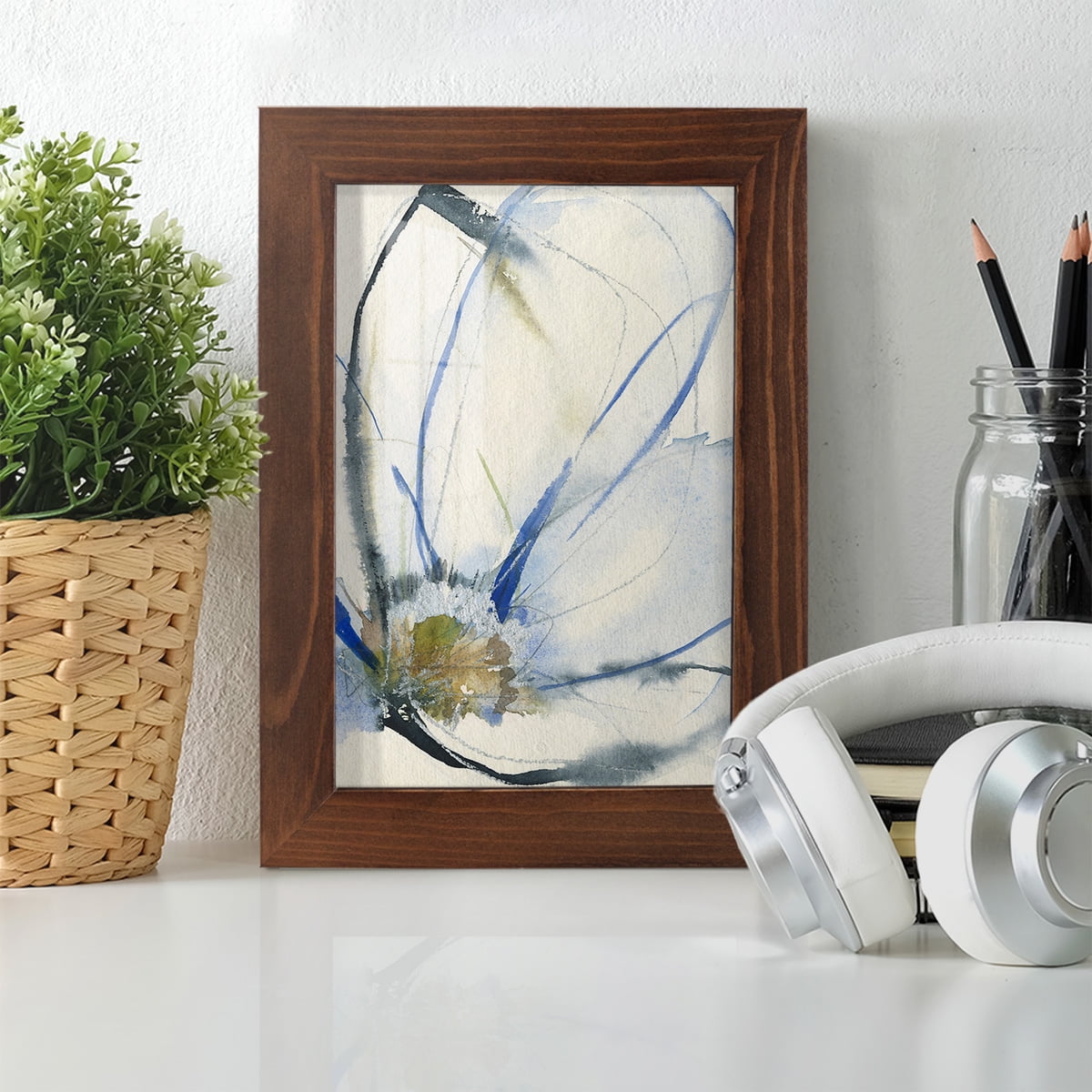 Cobalt & Paynes Petals II - Framed Print w/glass - Chestnut
