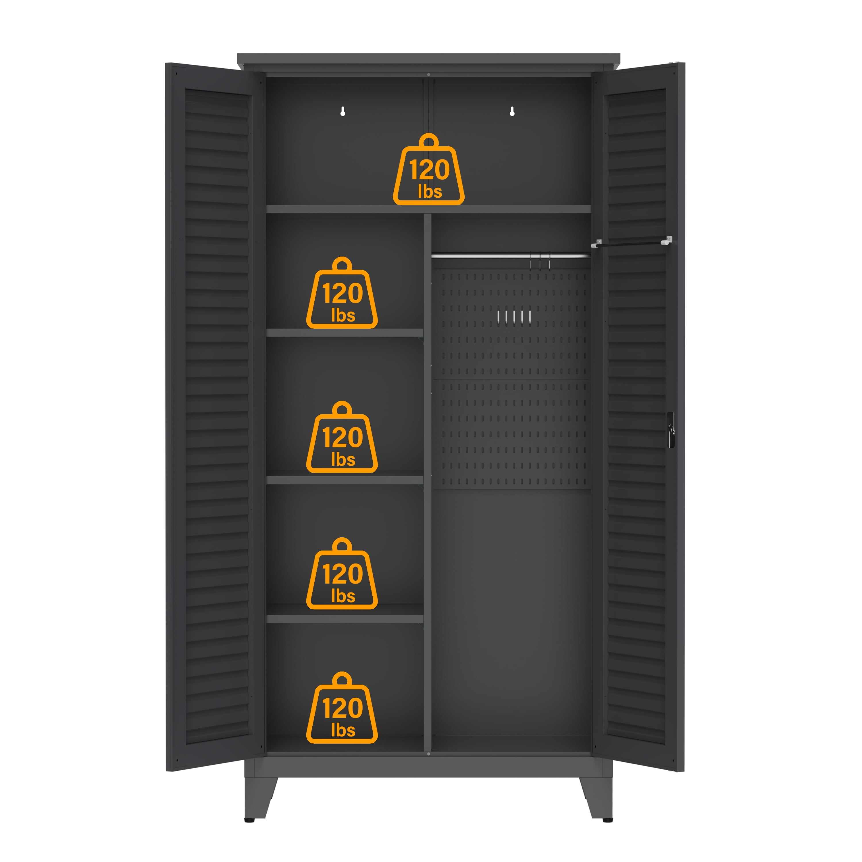 Tool Storage Cabinet 73 Inch, Tall Metal Garage Cabinet with Shelves and Pegboard, Workshop Organizer for Warehouse and Garden, Slate