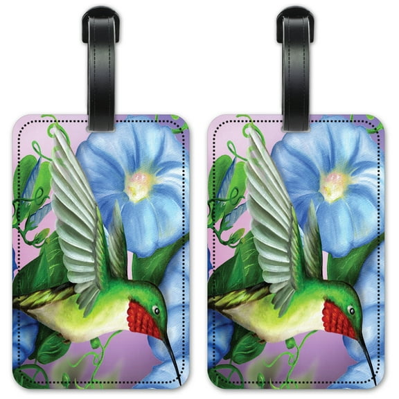 Hummingbird & Flowers - Luggage ID Tags / Suitcase Identification Cards - Set of 2