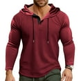 thumbnail image 2 of BXINGOHAI Mens Lightweight Hoodies Pullover Long Sleeve Casual Workout Athletic Shirt Hooded Sweatshirts Wine 3XL, 2 of 7