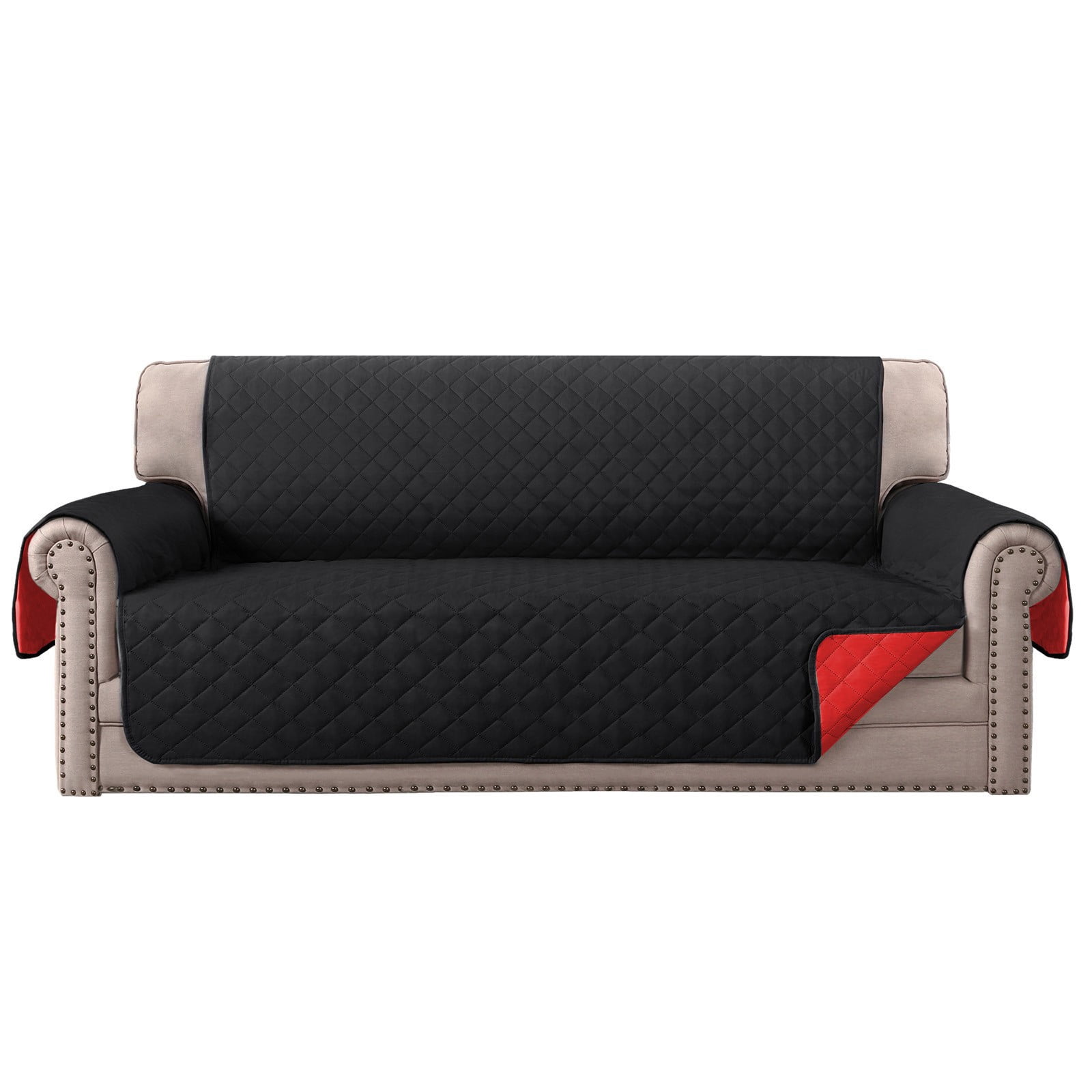 Quilted 3 Seater Sofa Cover Slipcover, Furniture Protector for Couch, Polyester Home Decor (Black)