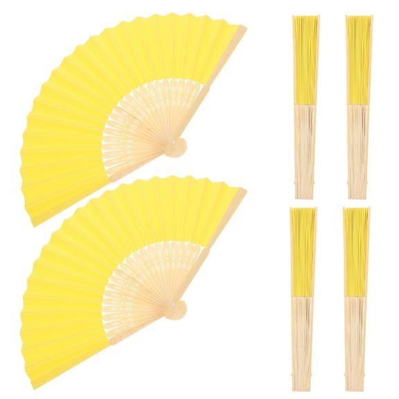 PAMINGONO 6Pcs Portable Hand Held Fan For Women And Couples In Yellow Color With Traditional Style 11.8X1.02X0.39In