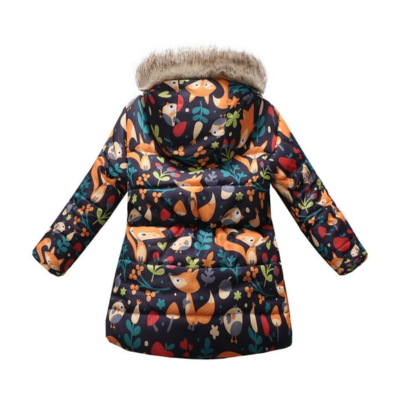 Odeerbi Toddler Baby Boys Girls Cartoon Print Jacket Hoodies Tops For Kids Winter Thick Warm Windproof Plush Collar Coat Outwear