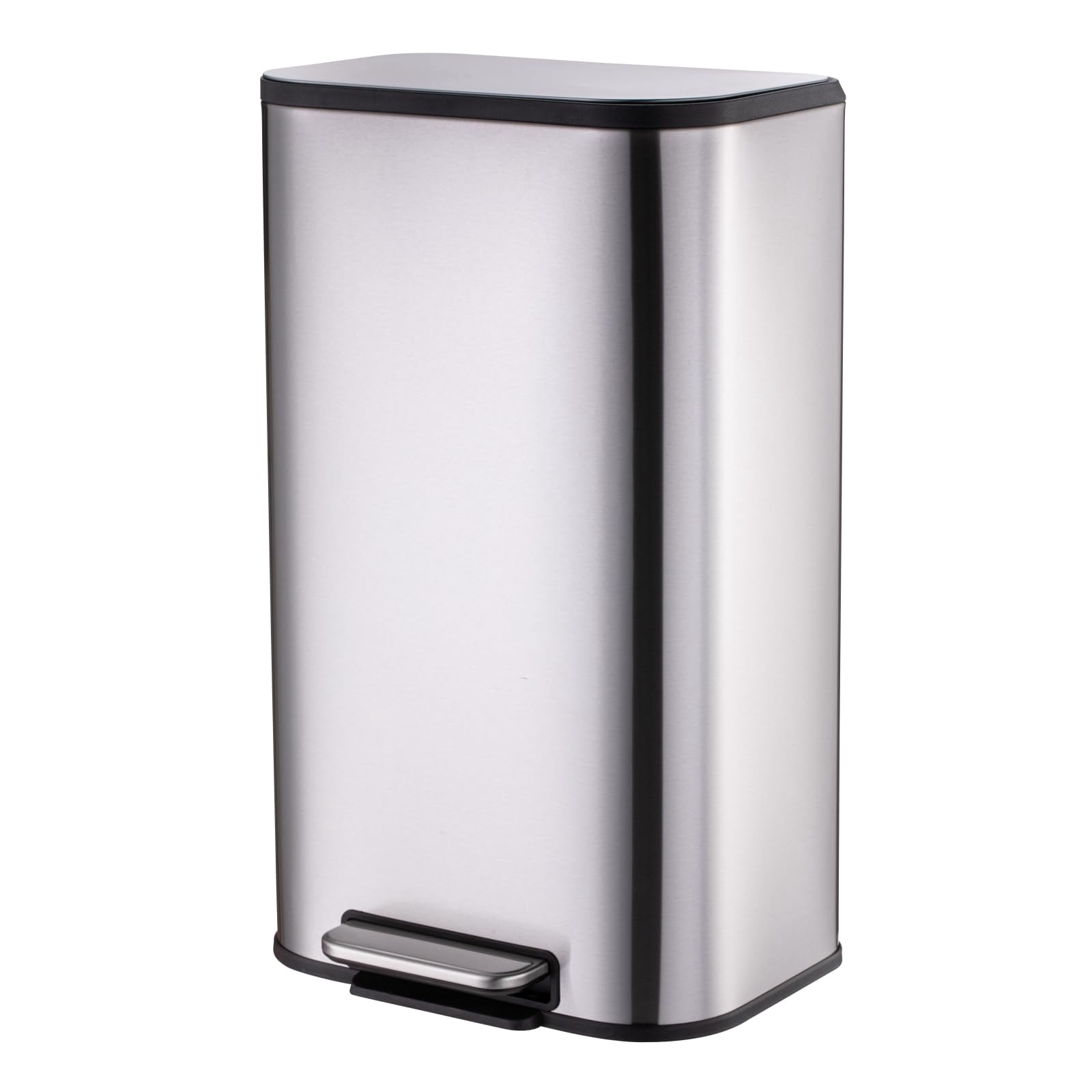 Stainless Steel Trash Can, Rectangular 12/20/30/50 Liter Step-On Garbage Can Featuring Quiet Close Lid, Foot Pedal, and Inner Bucket for Kitchen, Home, Office, Bedroom, and Living Room