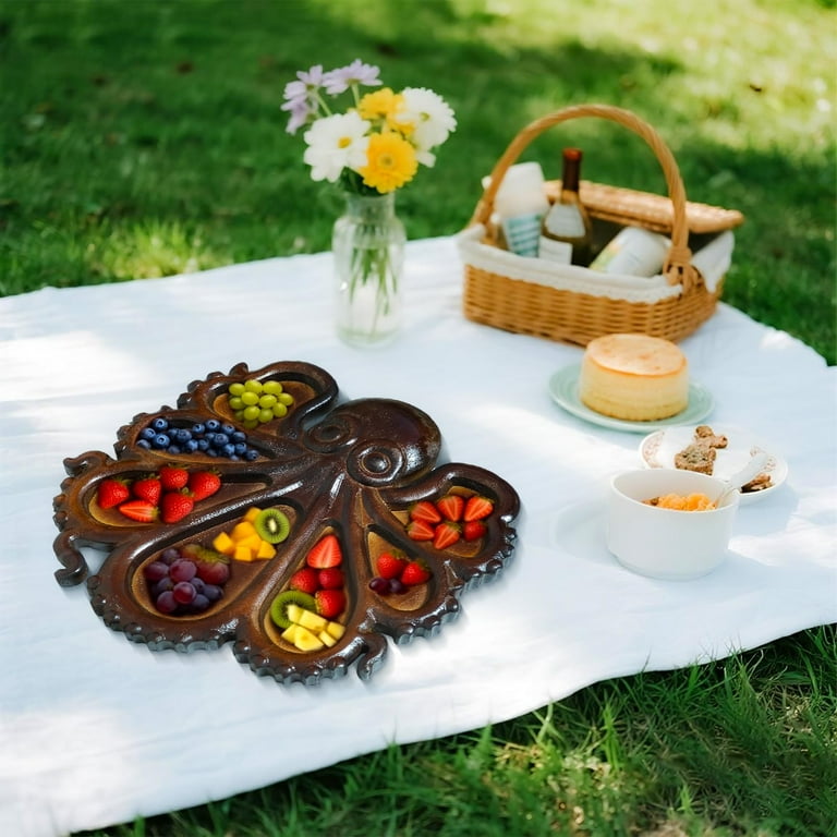 Octopus Charcuterie Board - Wood Serving Tray For Cheese & Meats, Ocean Theme Party Platter