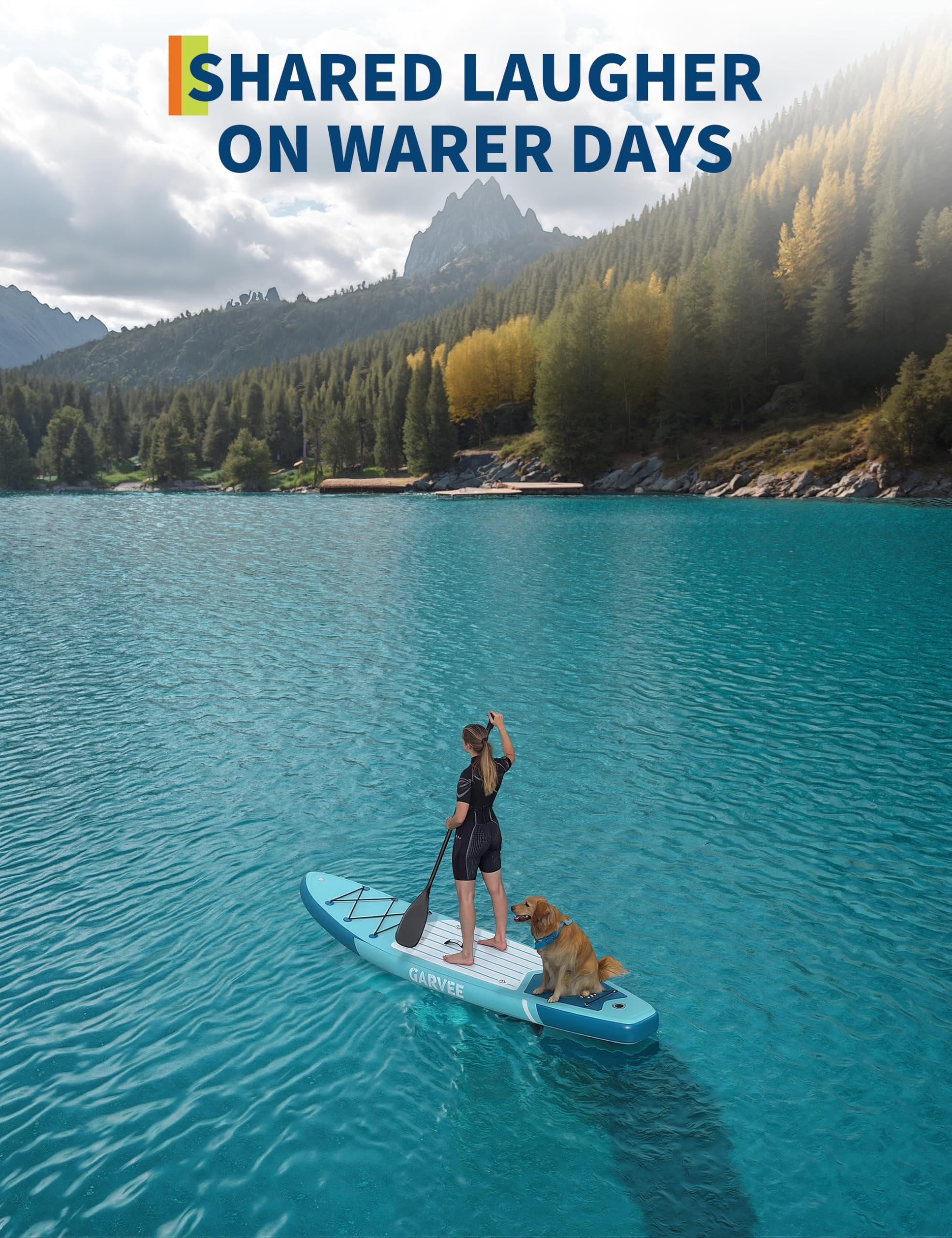Kicctian 11ft Inflatable Stand up Paddle Board, 6" Thick SUP Paddle Board with Full Accessories for Youth & Adults, Blue Green White Wood Grain