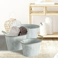 thumbnail image 3 of 3 Piece Oval Nesting Planter Set, Corrugated Wave Pattern, White Washed, Grey, Metal, 9, 7.75 and 6.75 Inches, 3 of 6