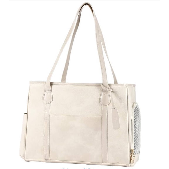 Stylish Dog Purse Carrier, Leather Pet Carrier Bag for Small Dogs Cats Puppy, Airline Approved Soft-Sided Carrier Beige