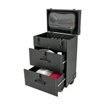 Rolling Makeup Case Black Professional Cosmetic Trolley Storage Case With Keys Traveling Makeup Train Case