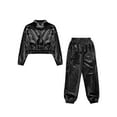 thumbnail image 6 of YiZYiF Boys Girls Hip Hop Jazz Dance Clothes Set Shiny Jacket with Metallic Pants Party Costume Black 10, 6 of 7
