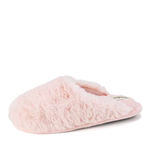 Dearfoams Women's Bailey Plush Furry Fuzzy Scuff Slipper