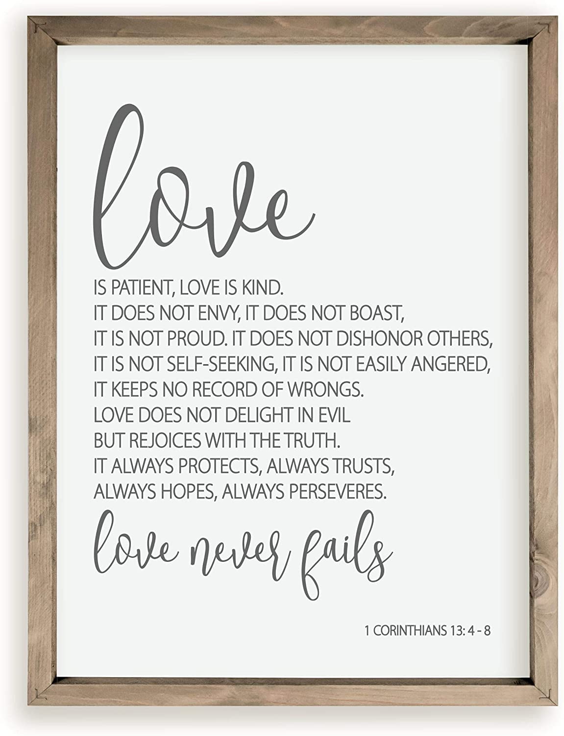 Love is Patient Love Never Fails 1 Corinthians 13 Black 8 x 10 Framed Wall Art Plaque 