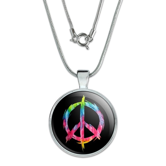 Tie Dye Peace Sign 1" Pendant with Sterling Silver Plated Chain