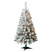 Holiday Time Pre-Lit Greenfield Flocked Pine Artificial Christmas Tree, Clear Incandescent Lights, 4'