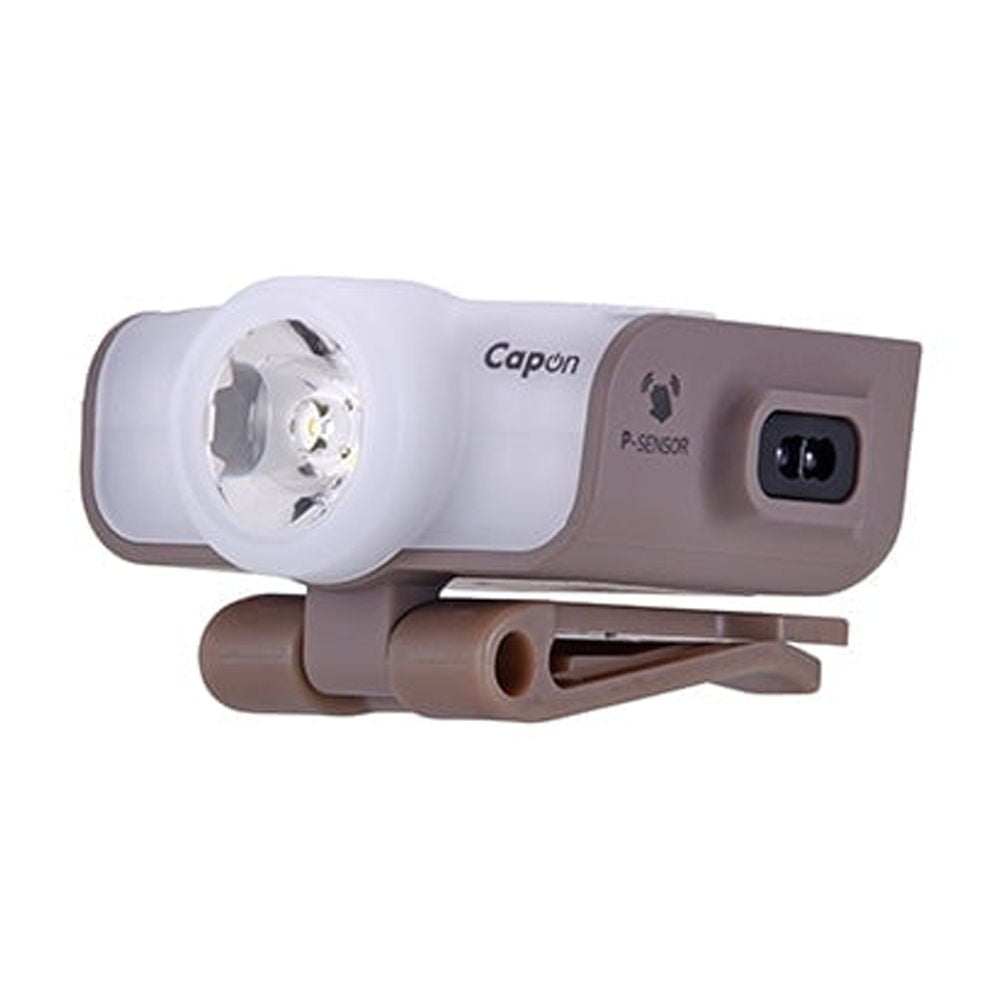 Claymore Capon 80C (Tan) - LED Rechargeable Clip-On Cap Headlamp, Lightweight Hat Light for Camping, Running, Emergency & Industrial Use, Waterproof, Hands-Free Sensor, 45 Hours Battery Life.