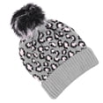 thumbnail image 3 of Woolen Hat Woman Leopard Beanie Hat with Fur Pom Warm Knitted Winter Hat, 3 of 5