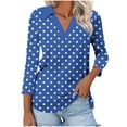 thumbnail image 6 of Besolor Women's 3/4 Sleeve Tunic Tops Lapel V Neck Polka Dots Shirts Casual Going out Work Dressy Blouses, 6 of 7