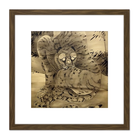 Shohaku Dragon Tiger Painting Detail 8X8 Inch Square Wooden Framed Wall Art Print Picture with Mount