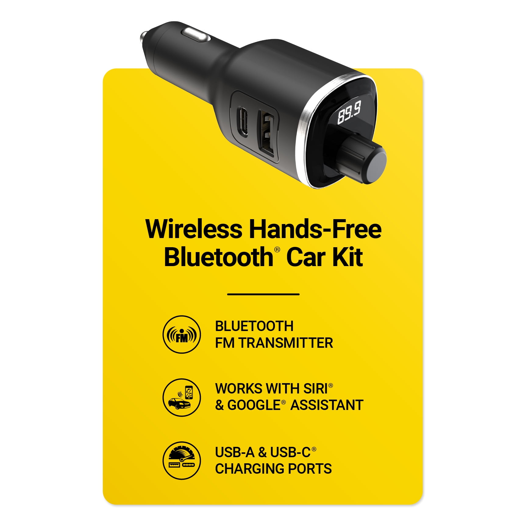 Scosche Bluetooth FM Transmitter Dual 12W USB-C and USB-A Charging Ports Black BTFM8-SP