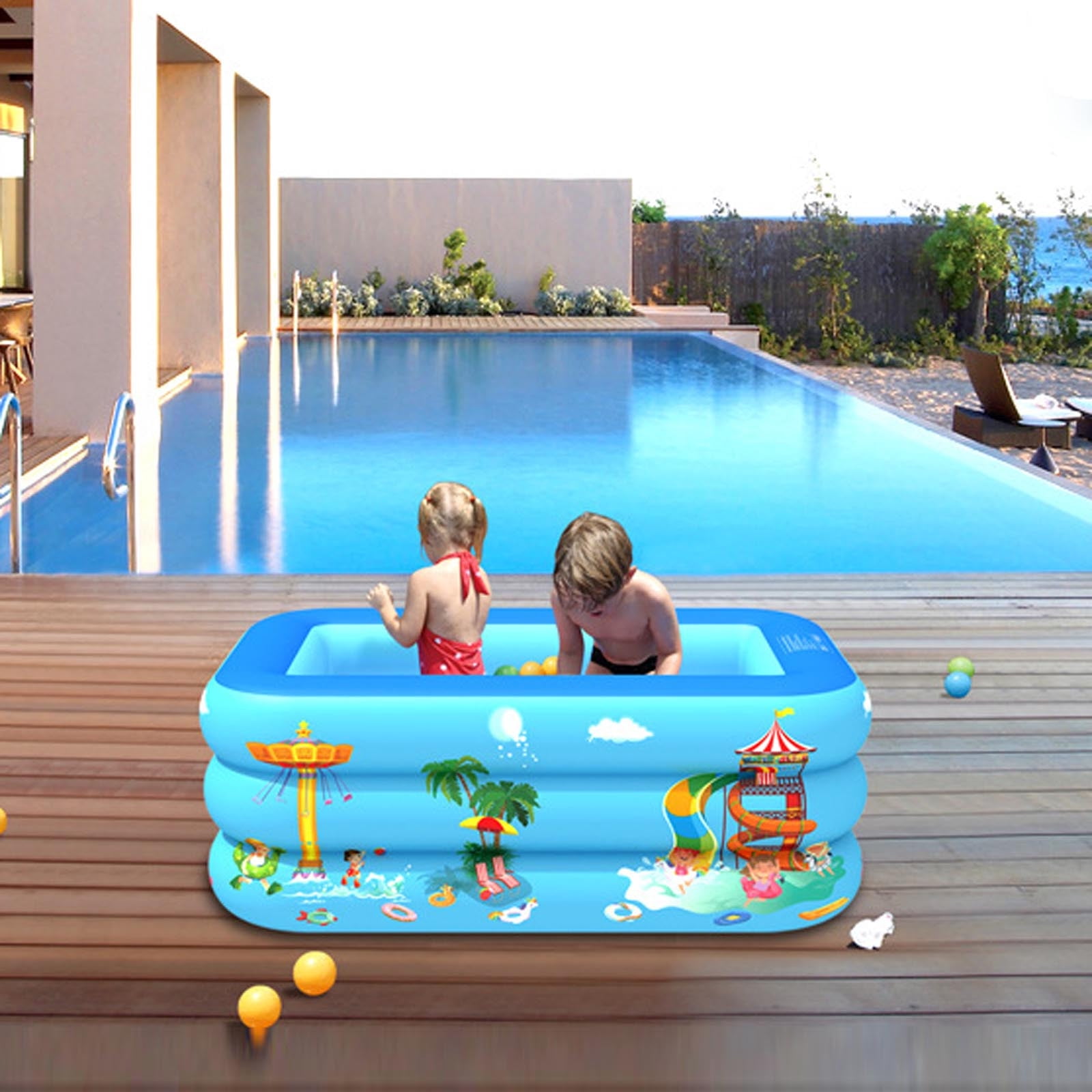 130×85×50cm Inflatable Rectangular Kids Paddling Pool, Small Baby Toddler Inflatable Swimming Pool, Durable PVC Kiddie Pool for Outdoor Backyard Summer Water Play