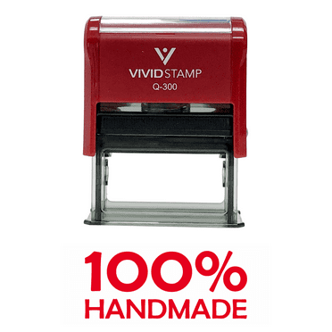 100% HANDMADE Self Inking Rubber Stamp (Red Ink) - Large