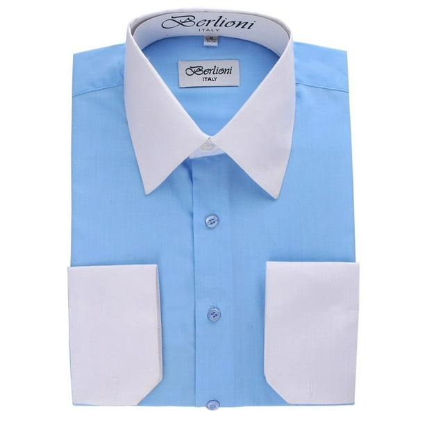 Berlioni Italy White Collar & Cuffs Mens Two Tone Dress Shirt 19 Colors