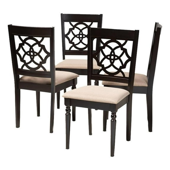 Bowery Hill 17.9" Modern Oak Wood Dining Chair in Sand/Espresso (Set of 4)