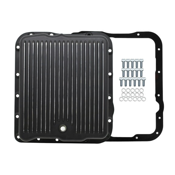 For Chevy GM 700R4 4L60E 4L65E Aluminum Transmission Pan Kit Deep Finned Black