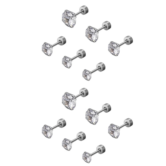 DESIGNICE 12Pcs Zircon Ear Stud Earrings Sparkling Zircon Stones Flat Back Earrings Bright Shine Flat Back Stud Earrings