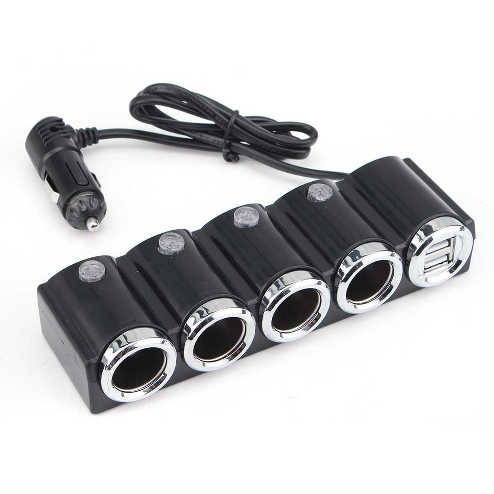 4 Way 2 USB Car Cigarette Lighter Socket Splitter 12V 24V Power Adapter