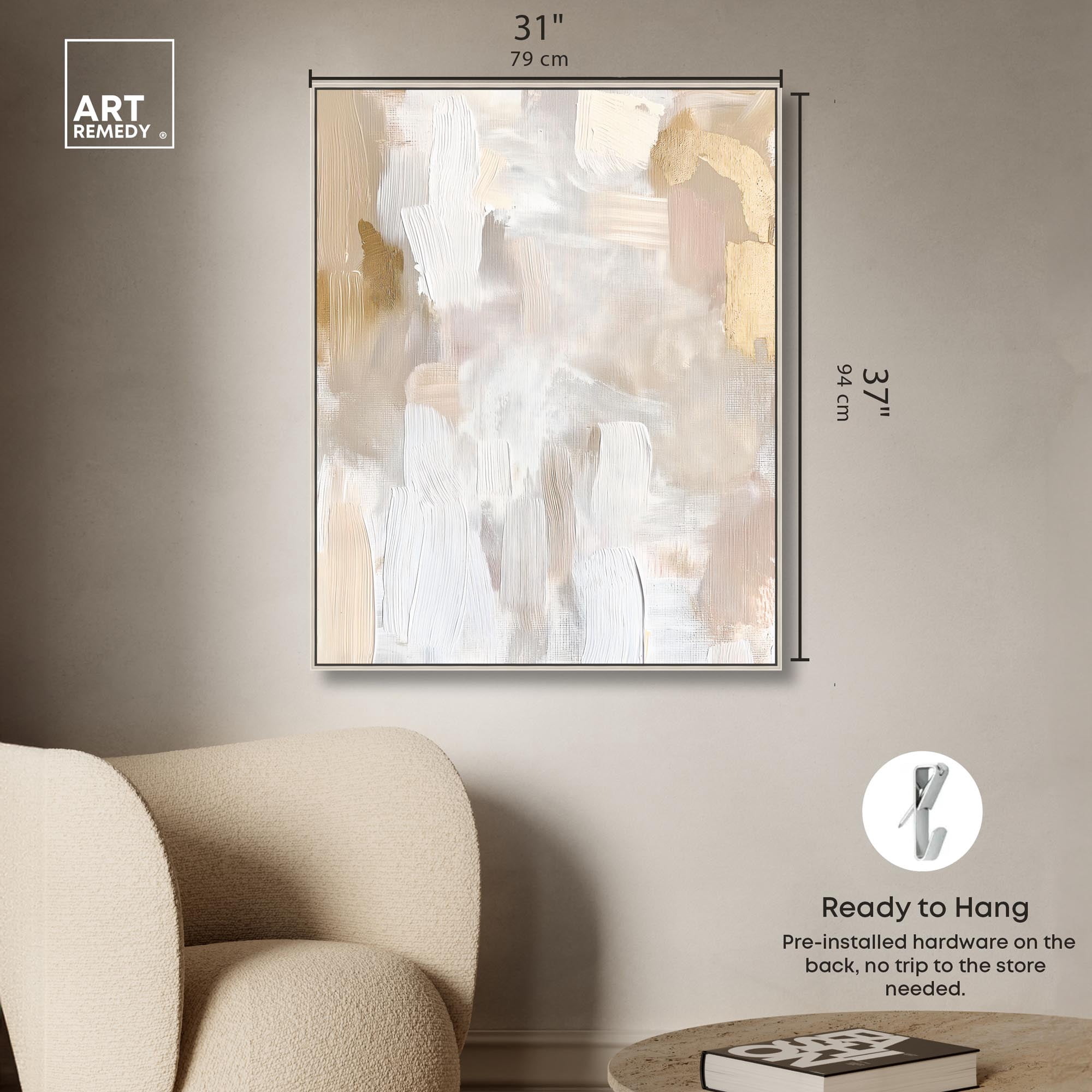 Beige and Cream II Canvas Muted Elegant Art by Art Remedy, Silver Frame, 30 x 36