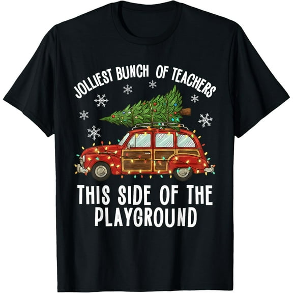 Christmas Teacher Squad Festive Car Tree Lights Xmas T-Shirt Tee