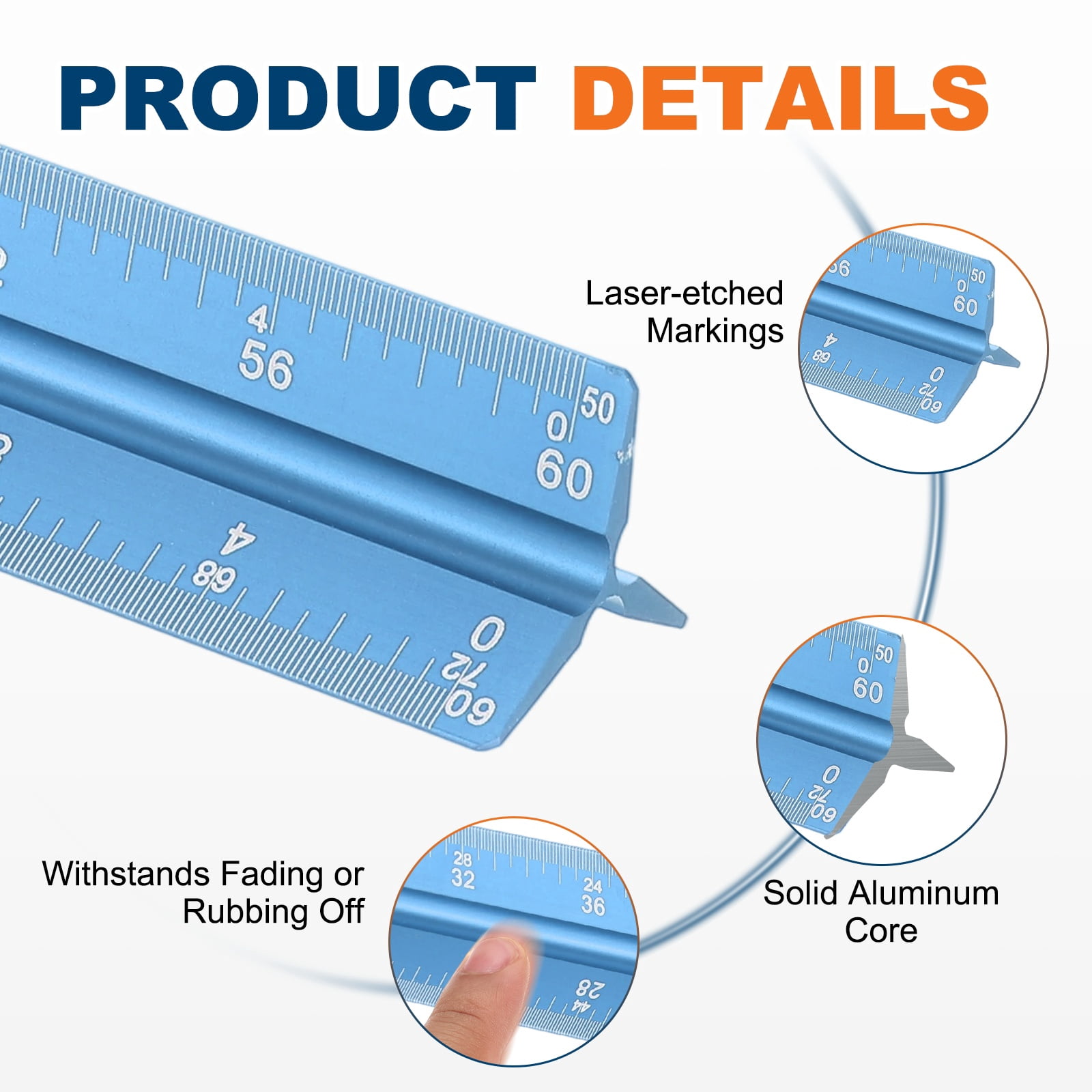Uxcell Architectural Scale Ruler 7 Inch Metric Aluminum Alloy Triangular Drafting Ruler, Blue