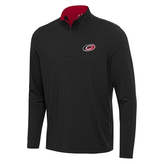Men's Antigua Black/Red Carolina Hurricanes Content Quarter-Zip Pullover Top